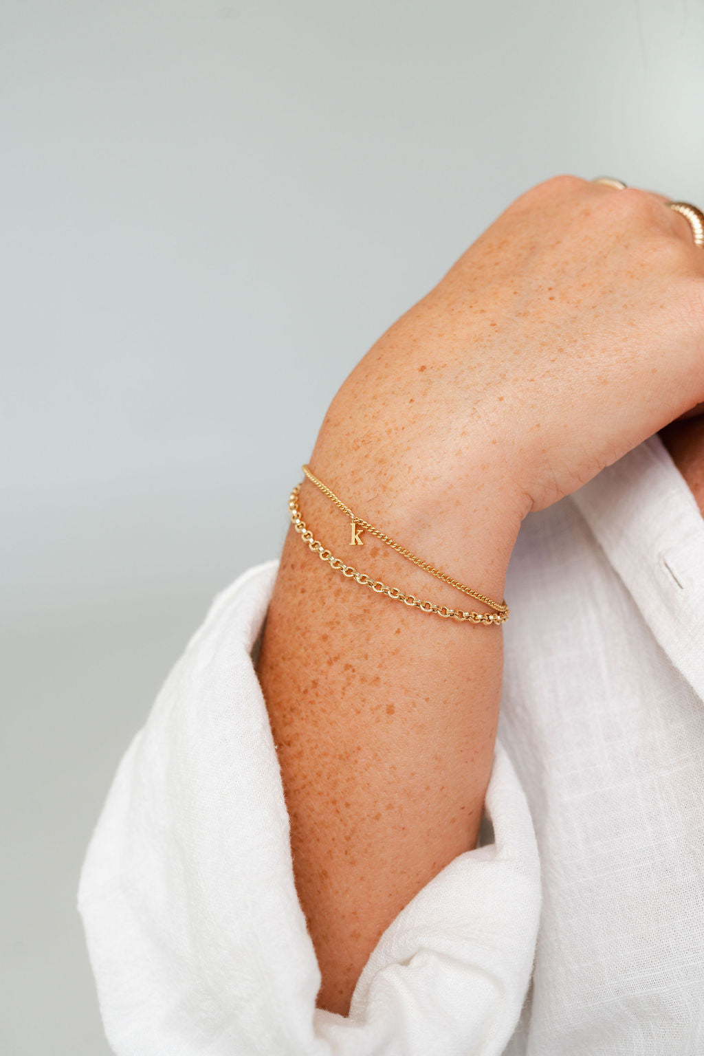 14k gold filled permanent bracelet with initial K charm